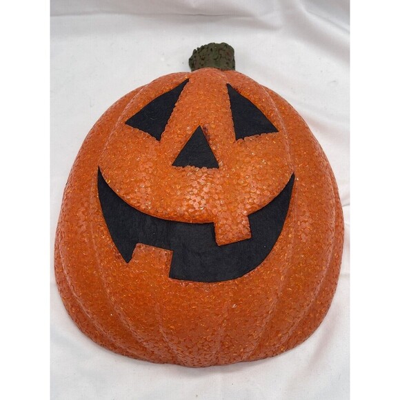 Pumpkin Head Melted Popcorn Plastic Decor Halloween wall  Jack o Lantern Vintage - Picture 1 of 14